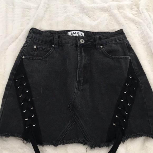I.AM.GIA BLACK DENIM SKIRT WITH LACING SMALL - Picture 3 of 3